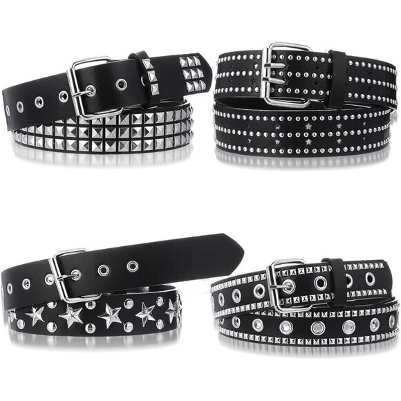 4 Piece Faux Leather Studded Rivet Grommet Belt Set Punk Goth Accessories